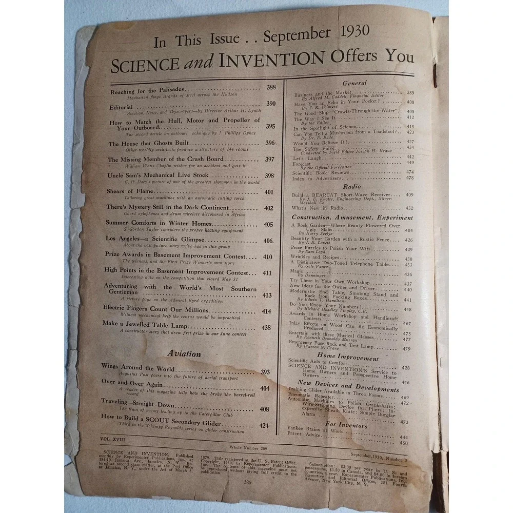 Vintage‎ 1930 Science And Invention Magazine September Aviation Vol XVIII 209